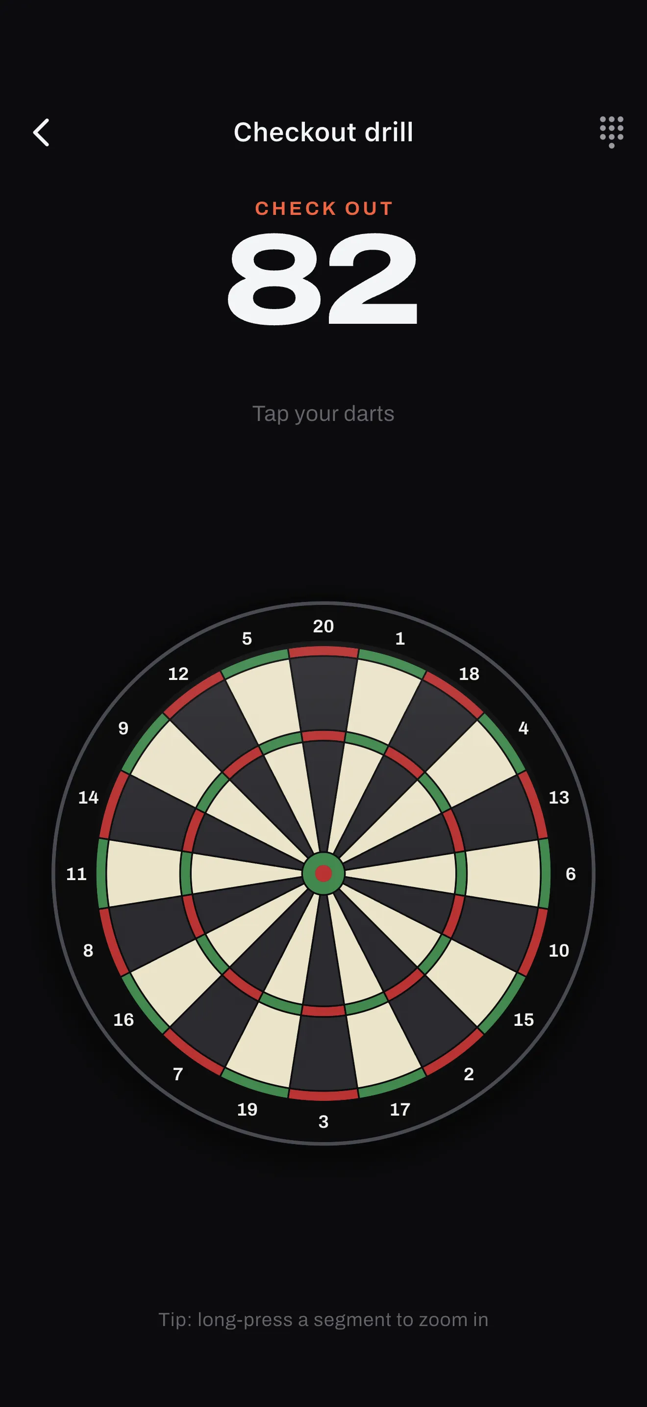 Checkout drill — tap the board to throw a 41–170 finish